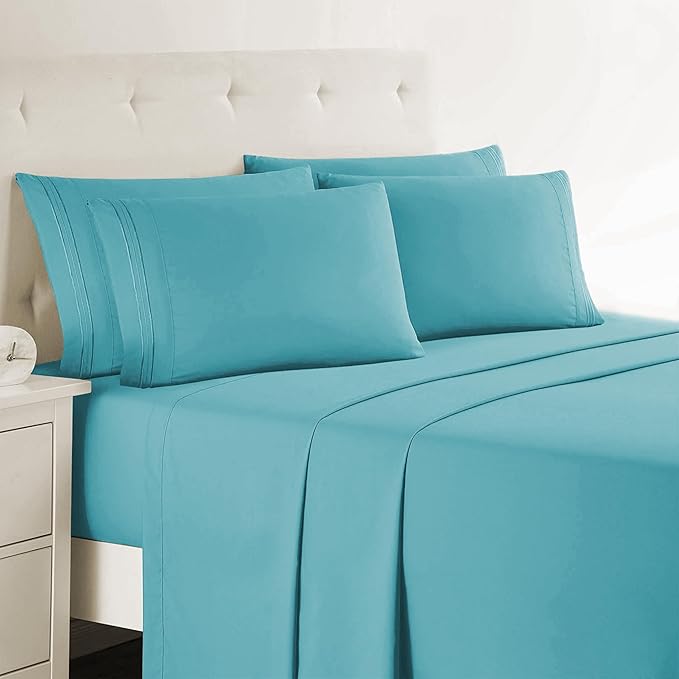 Clara Clark Full Sheets, 6 Piece Set - Hotel Luxury Bed Sheets, Super Soft Bedding Set, Full Size, Teal