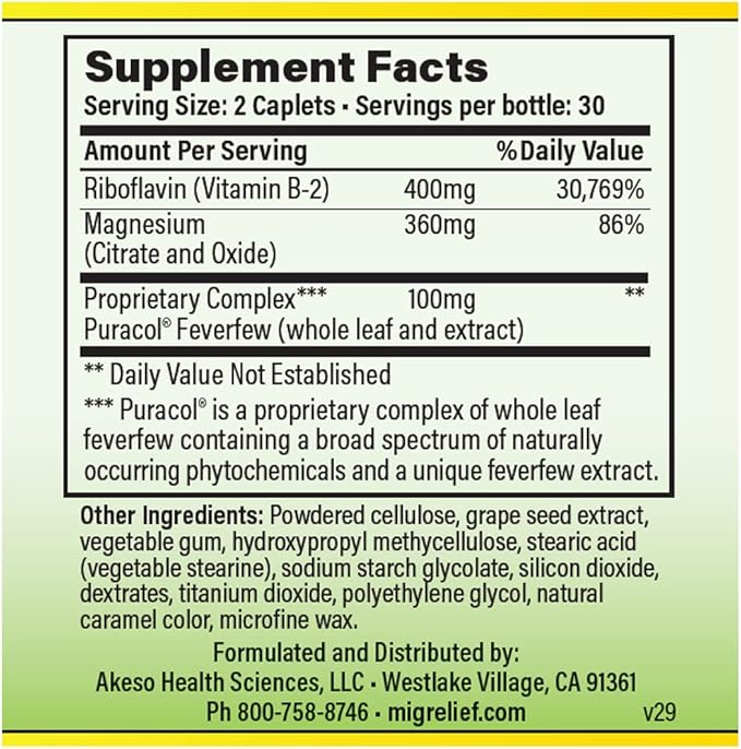 Nutritional Support & Comfort Kit for Migraine Sufferers - MigreLief Original Daily Triple Therapy Formula, Plus MigreLief Comfort Stick Essential Oils Roll-On (10ml) - 1 Month Supply.