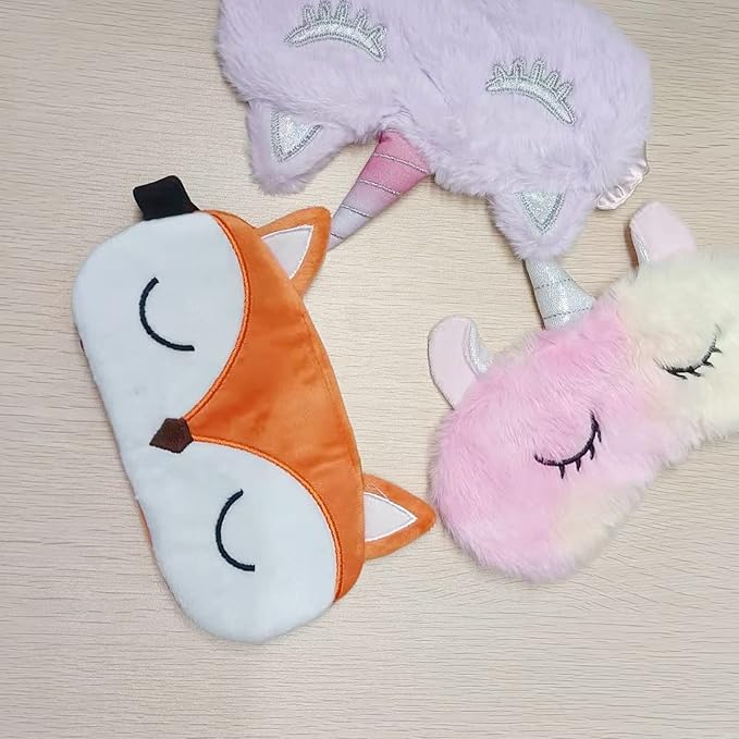 Cute Animal Sleeping Mask Soft Plush Blindfold Cute Rabbit Panda Koala Eye Cover Eyeshade for Kids Teens Girls Women (Orange Fox)