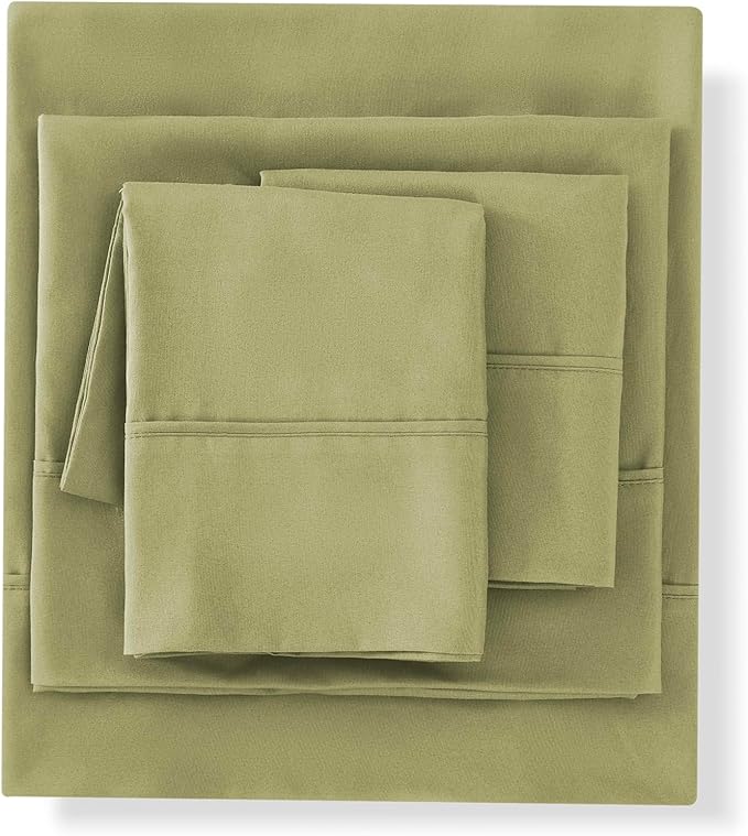 Sweet Home Collection 7 Piece Comforter Set Bag Solid Color All Season Soft Down Alternative Blanket & Luxurious Microfiber Bed Sheets, Sage, Full