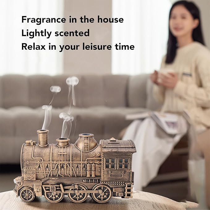 Train Humidifier, Dual Mist Outlets Cool Mist Diffuser with 300ml Capacity for Bedroom Office Desktop 2/8H Timer （Without Remote）