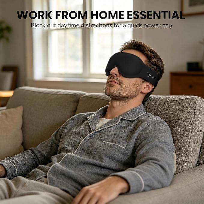 100% Blackout Sleep Mask for Men, 3D Contoured Eye Mask for Deep Sleep, No Eye & Lash Pressure, Soft Adjustable Sleeping Mask for Daytime Sleep, Business & Long Flight Travel Essential, Black