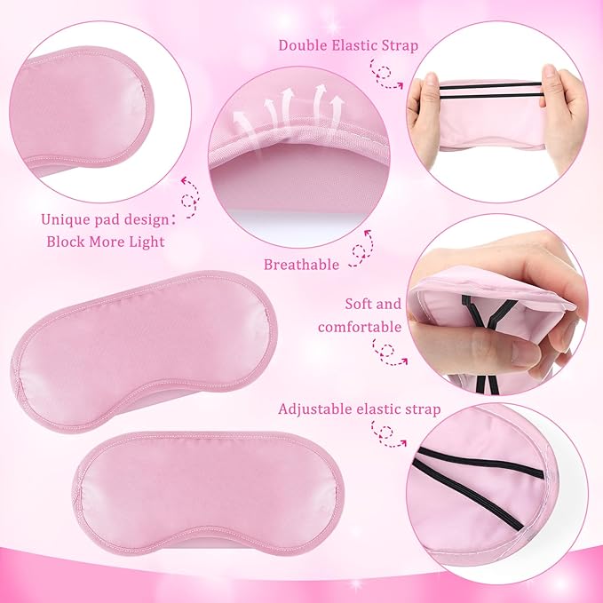 Meanplan 100 Pcs Mini Hair Brush Set 50 Sleep Mask 50 Portable Wet Dry Hair Combs Detangling for Women Spa Sleepover Party Supplies for Travel Team Building Wedding Bridesmaid Gifts(Pink)