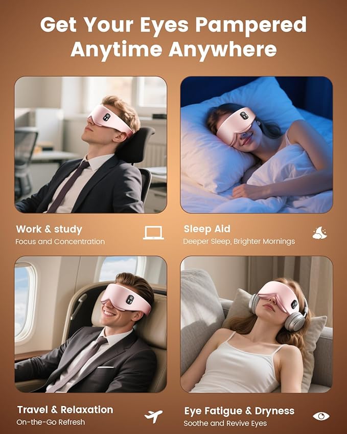 Anydance Heated Eye Mask - Cordless Eye Mask for Dry Eyes, FSA - HSA Eligible, Eye Relief, Improved Sleep, 4 Temperature, Washable Eye Heating Pad for Travel, Birthday Gifts for Mom - Rose Pink