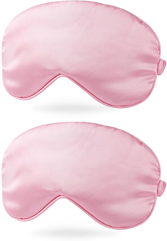 PATIKIL Silk Sleep Mask, 2 Pack Soft Satin Eye Protective Mask Blackout Eye Cover with Elastic Straps for Side Sleeping Women Men Travel, Dark Pink