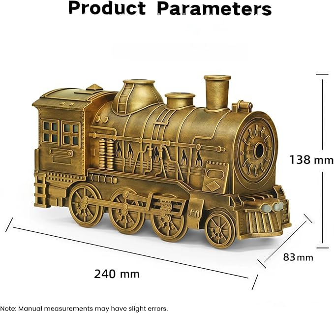 300ML Vintage Train Diffuser & Cool Mist Humidifier with Steam Effect, Remote Control, Dual Modes & Warm Blue LED Light (Silver, Without remote control)