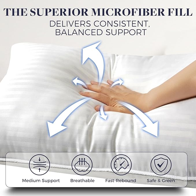 Basic Beyond Bed Pillows Standard Size Set of 4 - Down Alternative Pillows for Sleeping, Soft 20 x 26 Inches 4 Pack Standard Pillows for Back, Stomach or Side Sleepers, White