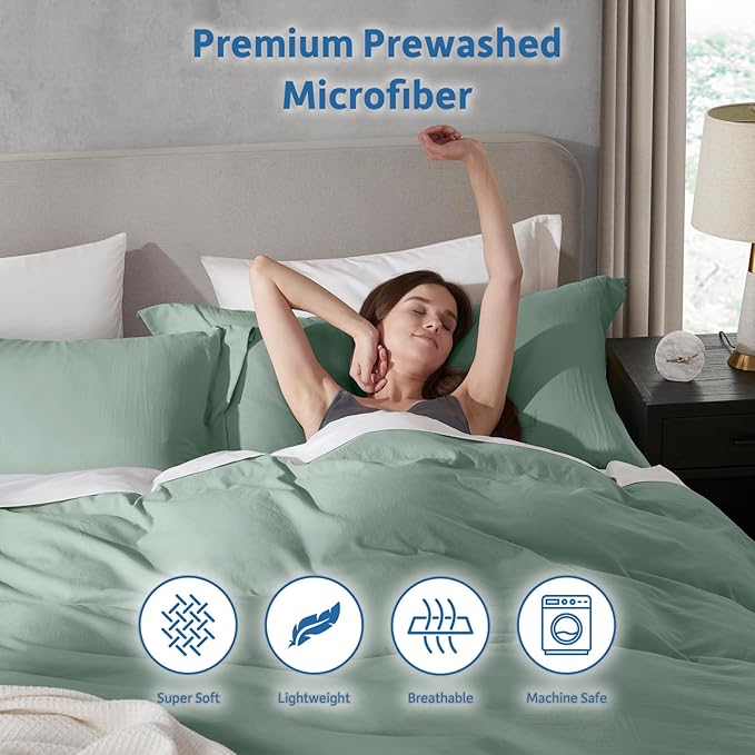 Nestl Sage Green Duvet Cover Queen Size - Soft Double Brushed Queen Duvet Cover Set, 3 Piece, with Zipper Closure, 1 Duvet Cover 90x90 inches and 2 Pillow Shams