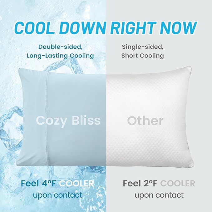 Cozy Bliss Cooling Pillow Cases for Hot Sleepers, Q-Max>0.45, King Size Set of 2, Soft & Silky Pillow Covers with Envelope Closure,Gift, Blue, 20x36 Inches