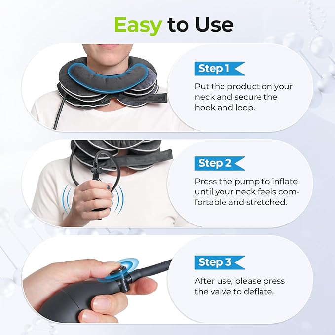 AUVON Inflatable Neck Stretcher for Cervical Traction, Cervical Stretcher with 3-Layer Design in Varying Sizes for Instant Relief, Neck Brace Pillow for Neck Support, Decompression Home Use, M Size