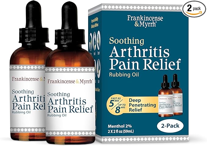 FRANKINCENSE & MYRRH Arthritis Pain Relief Rubbing Oil – Arthritis Pain Reliever with Frankincense Essential Oil for Sciatica, Lower Back, Neck, Hands, Knees, Joints and Shoulders, 2 fl.oz. - 2 Pack