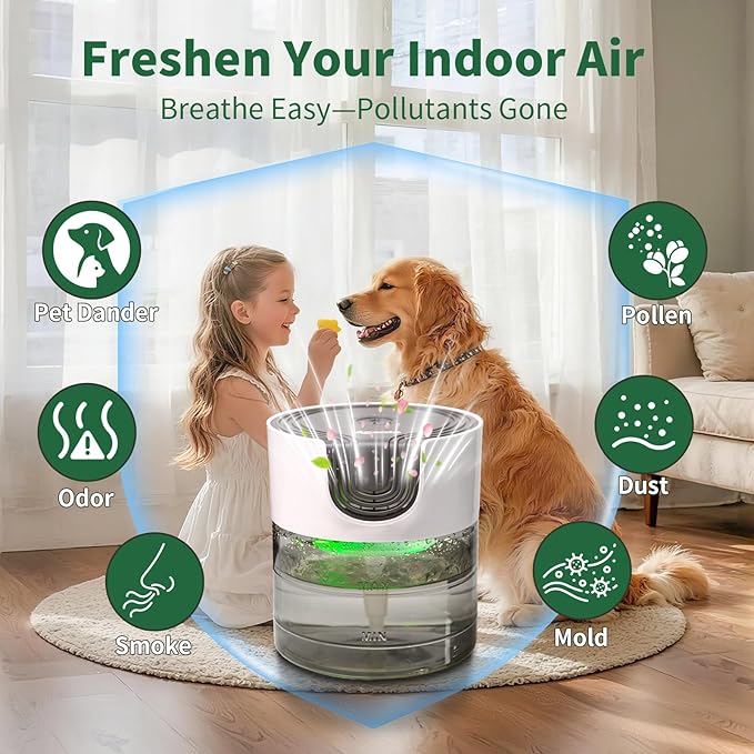 Aozale Water Air Revitalizer & Humidifier, Variable Speed Water-Based Air Cleaner & Aroma Diffuser with 7-Color LED Light – for Home, Pet Odors, Smoke & Relaxing White Noise
