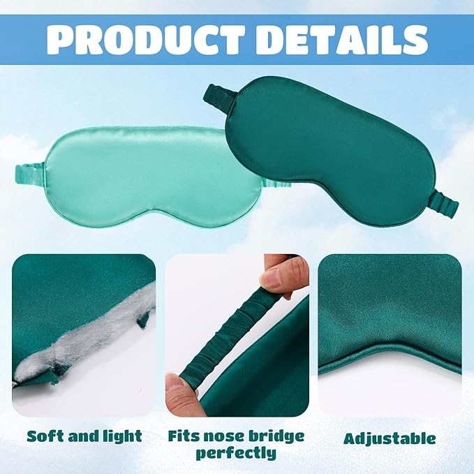 Cutecrop 50 Pcs Silk Sleep Mask Blackout for Women Men, Adjustable Comfortable Eye Cover Blindfold No Pressure for Sleeping, Travel, Napping, 5 Colors(Green Color)