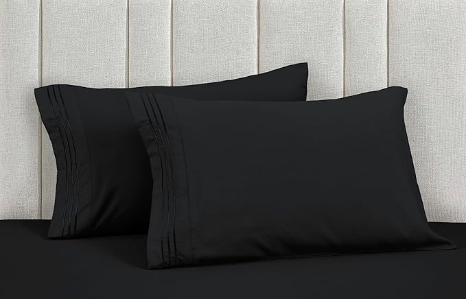 Mocassi Pillowcases 1800 Premium Hotel Quality - Easy Care, Smooth Weave, Wrinkle and Stain Resistant, Easy Slip-On, 2-Piece Set, King Pillowcase, Black