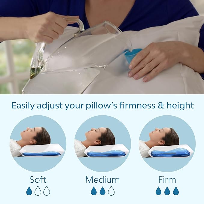 Mediflow Fiber Water Pillow - Adjustable Pillow for Neck Pain Relief, Pillow for Side, Back, and Stomach Sleepers, The Original Inventor of The Water Pillow (2 Pillows, 2 Aloe Vera Pillow Covers)