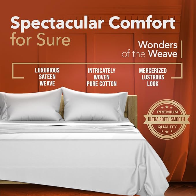 TEXAS LINEN CO. Luxury Egyptian Cotton Twin Size Sheet Set - Texan Talkin' Collection 600 Series 3 PC Deep Pocket Fitted and Flat Sheets, Extra Long Staple Sateen Bedding, Dorm Room Sheets - Silver