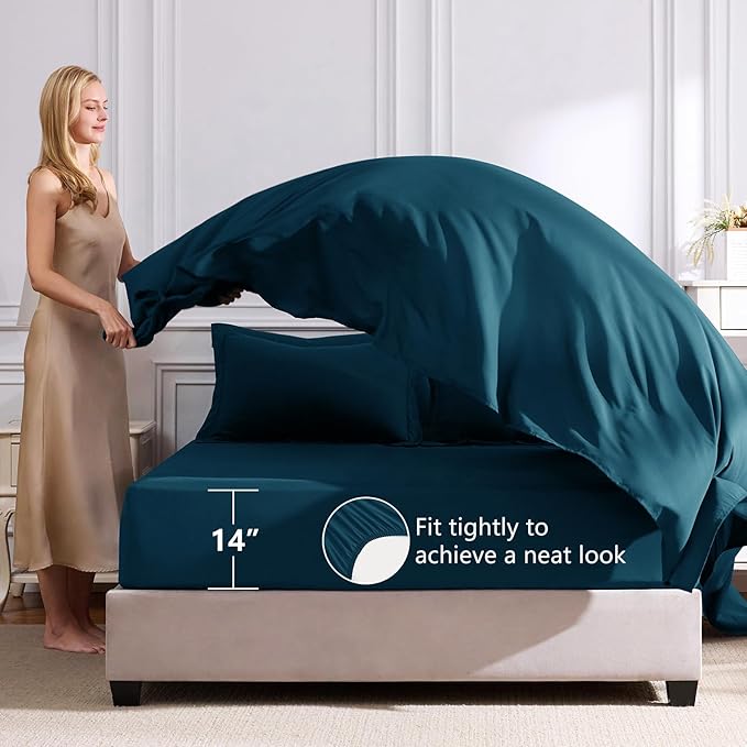 CozyLux Twin XL Comforter Set Lyons Blue - 5 Pieces Twin Extra Long Bed in a Bag for College Dorm, All Season Bedding Set for Girls and Boys, Soft Bed Set with Comforter, Sheets, Pillowcase & Sham