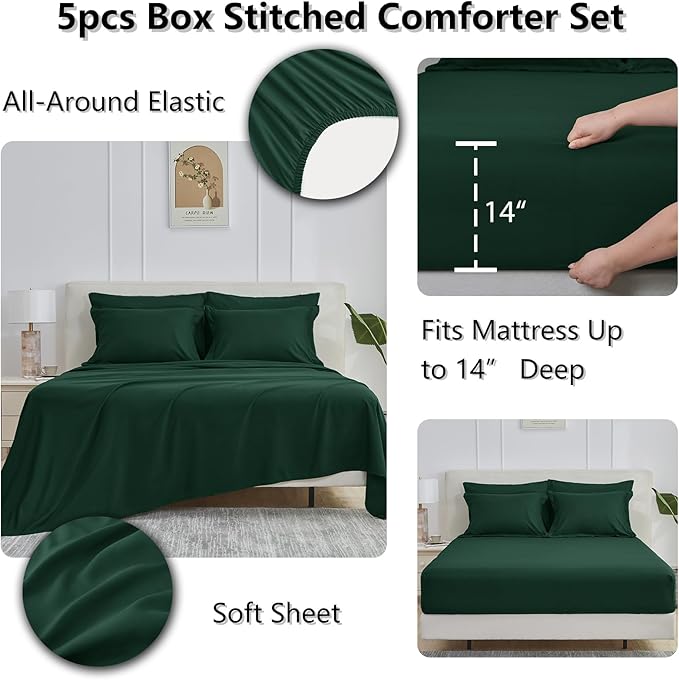 CozyLux Twin XL Comforter Set Emerald Green - 5 Pieces Twin XL Bed in a Bag Set, Soft Bedding Sets Bed Set Extra Long for All Season with Comforter, Flat Sheets, Fitted Sheet, Pillowcase &Pillow Sham