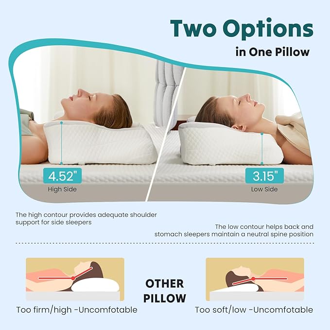 NEWBULIG Cervical Neck Pillow, Ergonomic Memory Foam Pillow for Neck Pain Relief, Contour Bed Pillow with Neck Support for Side, Back & Stomach Sleepers, King, Grey