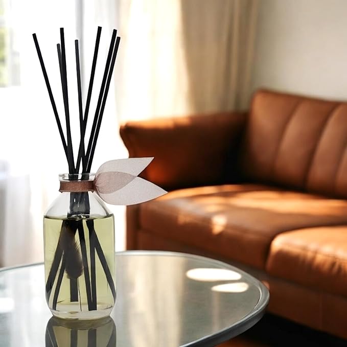 Reed Diffuser Set, Santal (Sandalwood) Scented Oil Diffuser with Sticks, Home Fragrance Accessories for Bathroom Shelf Decor, Aroma Diffusers for Home or Office Fall Decor, USA Made
