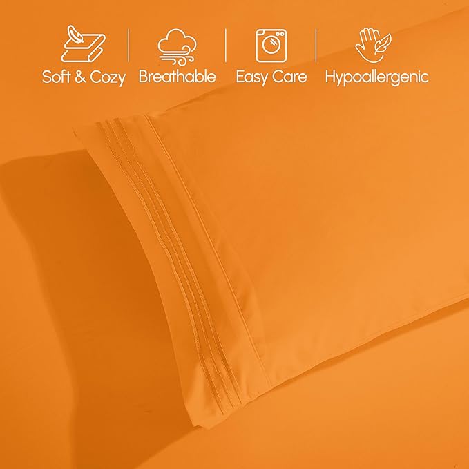 Elegant Comfort Luxurious 1500 Premium Hotel Quality Microfiber 4-Piece Sheet Set, 18-24 Inches Deep - Extra Deep Pocket Sheets - Ultra Soft 4PC Deep Pocket Sheets, King, Orange