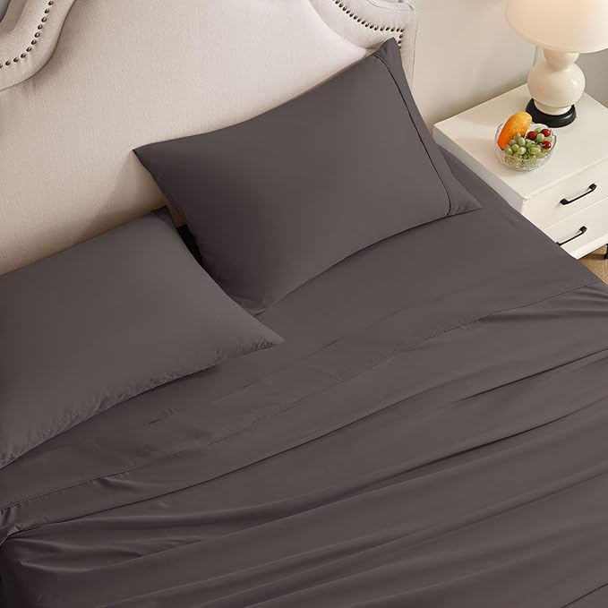 Queen Sheet Set, 4 Pieces Hotel Luxury Soft Microfiber Queen Bed Sheets Set, Up to 16" Deep Pockets, Oeko-Tex Sheets with Elastic, Breathable, Wrinkle Free (Dark Gull Gray,Queen)