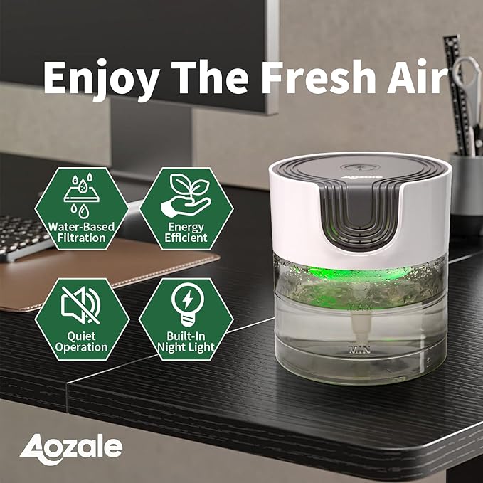 Aozale Water Air Revitalizer & Humidifier, Variable Speed Water-Based Air Cleaner & Aroma Diffuser with 7-Color LED Light – for Home, Pet Odors, Smoke & Relaxing White Noise