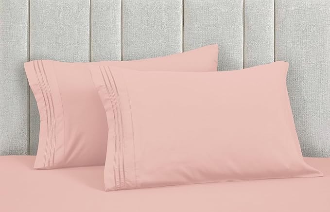 Mocassi Luxury Queen 4-Piece Sheet Set - 1800 Premium Hotel Quality - Easy-Fit, Wrinkle, Fade Resistant Bed Sheets and Pillowcases - All Around Elastic Fitted Sheet, Deep Pocket, Blush
