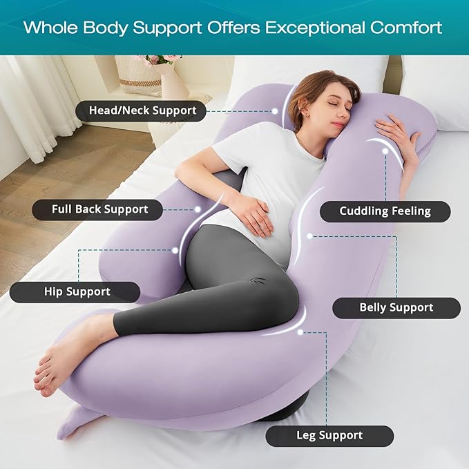 Sasttie Pregnancy Pillows for Sleeping, Jumbo U Shaped Cooling Full Body Pillow with Removable Cover, Pregnant Women Must Haves, Maternity Essential, Lavender