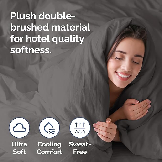 Duvet Cover King Size Set - Extra Soft King Duvet Cover 104" x 90" with 2 Pillow Shams - Hotel Luxury, Easy Care & Fade Free w/ Zipper Closures & Ties - All Season, Comfy and Breathable (Dark Grey)