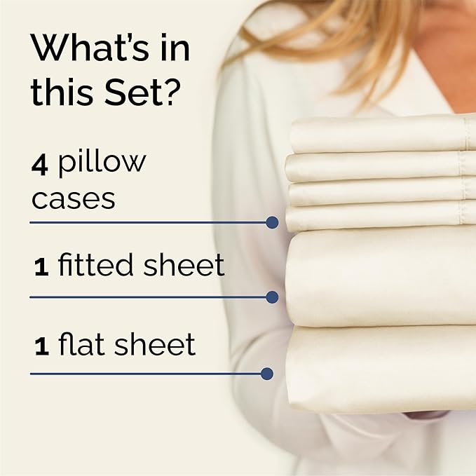 Queen 6 Piece Sheet Set - Comfy, Breathable & Cooling - Hotel Luxury Bedding for Women, Men, Kids, Teens & Children - 1 Flat & 1 Fitted Sheet & 4 Pillowcases w/ Deep Pockets - Wrinkle Free - Off White