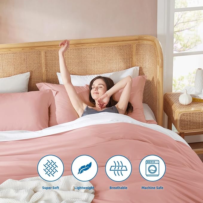 Nestl California King Duvet Cover Set with Comforter Insert - Blush Pink 4 Piece 104x98 Duvet Cover & 2 Pillow Shams with White Quilted Down Alternative Comforter, Ultra Soft, All Season