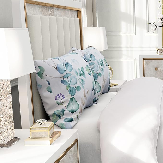 YIYEA Pillow Cases Queen Size Set of 2, Ultra Soft Double Brushed Microfiber Pillowcases Queen, Floral Bed Pillow Covers, Fade Resistant, Easy Slip-On (20"x30")