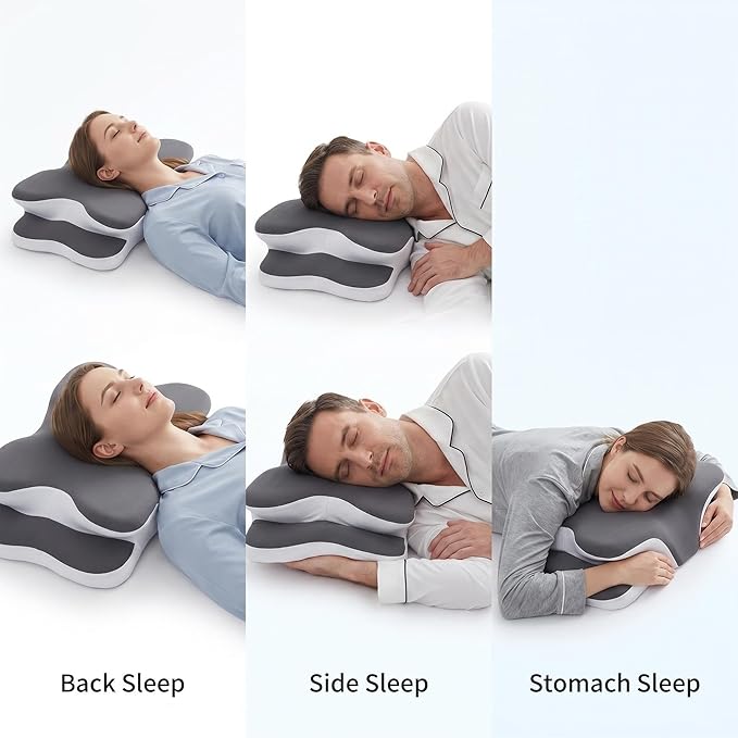 Neck Support Butterfly Memory Foam Pillow, 60D Density Slow Rebound, Ergonomic Contoured Zoned Design for Back & Side Sleepers, Breathable Tencel Cover, for Adults with Neck & Shoulder Discomfort