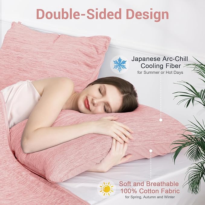 Elegear Cooling Pillow Cases for Hot Sleepers, Japanese Q-Max 0.5 Cooling Pillowcases, Both Sides(Cooling/Cotton), Breathable Soft Pillowcase for Hair and Skin, Set of 2-Pink (Queen (20'' x 30''))