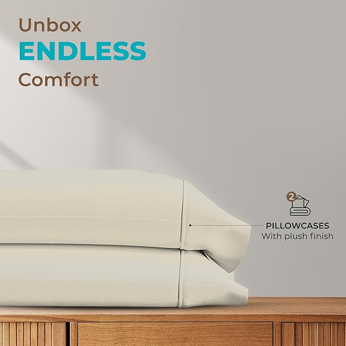 Thread Spread 100% Egyptian Cotton King Size Pillow Cases Set of 2 - Luxury 800 Series Euphoria Collection Pillow Cases King Size (Ivory), Soft Cooling Breathable Hotel Cotton Pillowcases