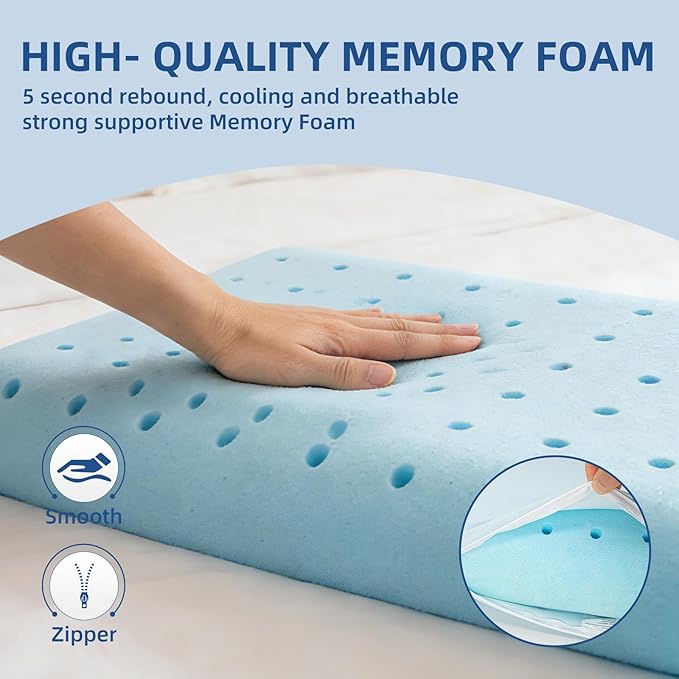 Sycoodeal Cooling Memory Foam Pillow Standard Size with Washable Pillow Cover, Ergonomic Supportive Neck Pillow, Slow Rebound Comfort Bed Pillow for Back, Stomach & Side Sleepers (1 Pack)