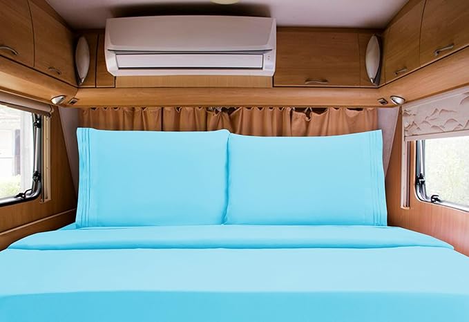 Mocassi Luxury RV Short 4-Piece Sheet Set - 1800 Premium Hotel Quality - Easy-Fit, Wrinkle, Fade Resistant Bed Sheets and Pillowcases - All Around Elastic Fitted Sheet, Deep Pocket, Aqua