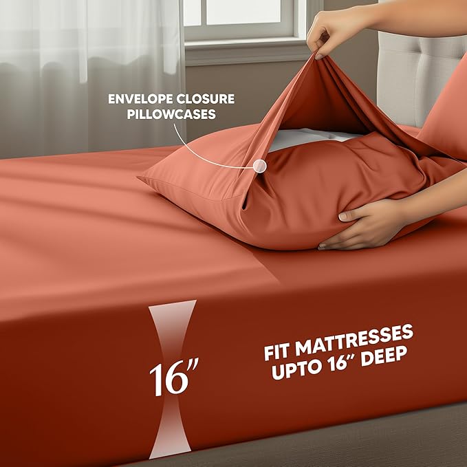 Utopia Bedding Full Size Sheet Set – 4 Piece Bed Sheets, Soft and Breathable Microfiber, Includes 1 Fitted Sheet, 1 Flat Sheet and 2 Pillowcases – OekoTex (Orange)