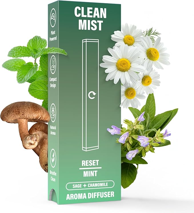 The Clean Mist Herbal Diffuser Pen | Aroma Diffuser Pen Stick | Fresh Reset with Extracts of Mint, Sage and Chamomile | Natural Plant-Based Alternative | 500 Uses Per Stick | Aroma Reset Cleanse