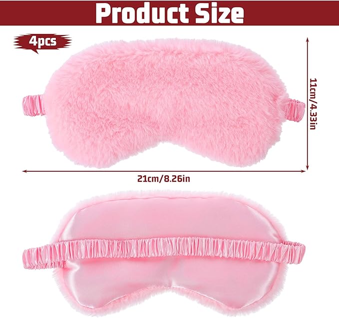 cobee 4 Pcs Plush Eye Mask, Soft Sleeping Blindfold Eyes Cover Comfortable Sleep Mask Plush Blindfold Satin Back PlushSleep Masks Night Eyeshade Cover for Home Travel Office(4 Colors)