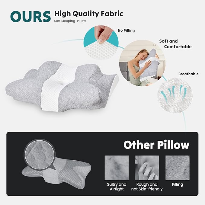 NEWBULIG Cervical Neck Pillow - Ergonomic Memory Foam Pillow for Neck Pain Relief, Contour Orthopedic Bed Pillow for Side, Back & Stomach Sleepers with Neck Support, 24" Lx15 W, Grey