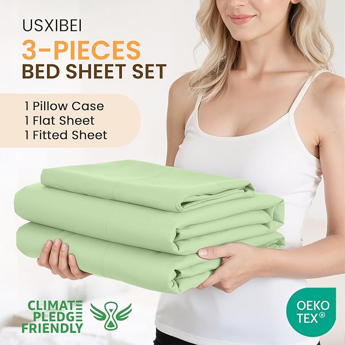 Twin Size 3 Piece Bed Sheet Set - Ultra Imitation Cotton-Premium Breathable & Cooling Sheets - Hotel Luxury Bed Sheets Deep Pocket up to 15"- Wrinkle, Fade, Stain Resistant (Sage Green, Twin)