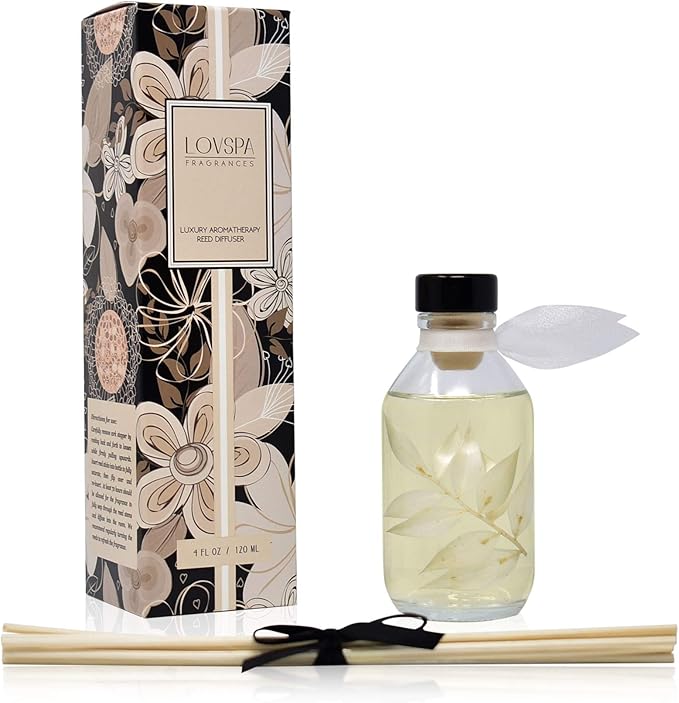 Reed Diffuser Set, Coconut & Eucalyptus Scented Oil Diffuser with Sticks, Home Fragrance Accessories for Bathroom Shelf Decor, Aroma Diffusers for Home or Office Desk, USA Made