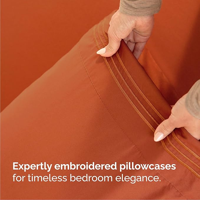 Cal King Size 4 Piece Sheet Set - Comfy Breathable & Cooling Sheets - Hotel Luxury Bed Sheets for Women & Men - Deep Pockets, Easy-Fit, Soft & Wrinkle Free Sheets - Terracotta Oeko-Tex Bed Sheet Set