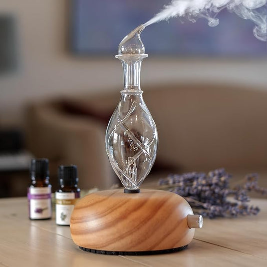 ArOmis Premium Glass Essential Oils Nebulizer - Waterless Diffuser for Aromatherapy - Handmade Oil Diffuser, Wooden Base, No Plastic, No Heat, No Battery, No LEDs - Orbis Lux Vitis