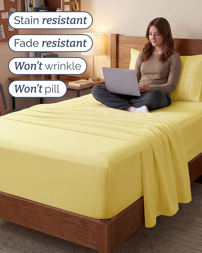Extra Deep Twin XL Sheet Set - 3 Piece Breathable & Cooling Bed Sheets - Easily Fits 18 to 24 inch Mattress - Ultra Soft, Wrinkle & Fade Free with Extra Deep Pockets - Hotel Luxury Bedding - Yellow
