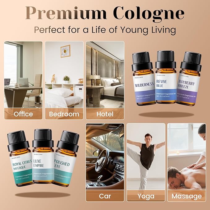 Fragrance Oil, Cologne Oils for Men, Aromatherapy Essential Oils Set for Candle & Soap Making (6x10ML) - Luxe Empire, Polished Gent, Bayberry Breeze Aromatherapy Oils for Men