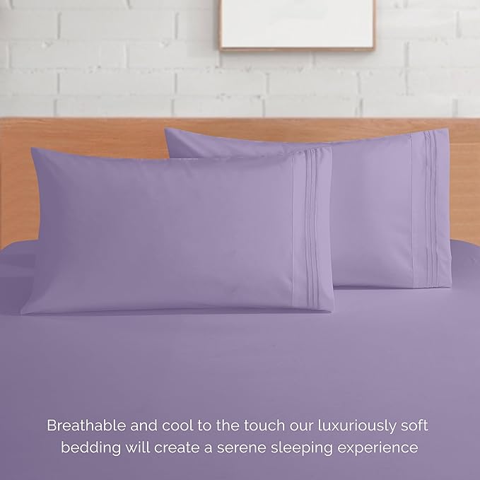 Elegant Comfort Luxurious 1500 Premium Hotel Quality Microfiber 4-Piece Sheet Set, 18-24 Inches Deep - Extra Deep Pocket Sheets - Ultra Soft 4PC Deep Pocket Sheets, Full, Lavender