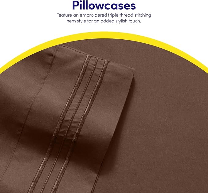 1500 Supreme Collection RV Short Queen Sheets Set, Brown - Short Queen Bed Sheets for RV Camper Mattress, 1500 Supreme Collection Soft Sheets, RV Queen Size, Brown